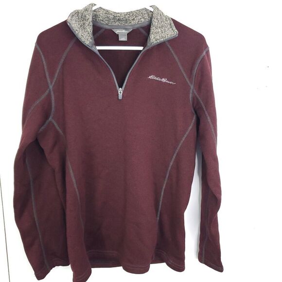 Eddie Bauer Sweater Mens S Quarter Zip Pullover Maroon Jacket Casual Weekend - Picture 1 of 8